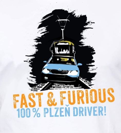 Bílé tričko s tramvají